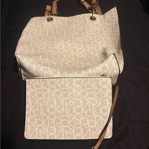 Calvin Klein Cream and Tan Tote Bag Set